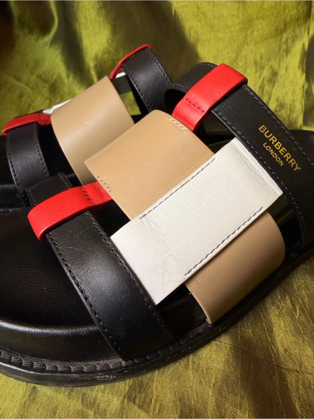 Burberry Ellendale Black Tan White Red Leather Slide Sandals EU36.5 - Picture 11 of 12